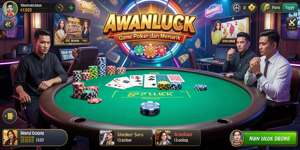 Screenshot utama AWANLUCK menampilkan aksi seru permainan Poker.