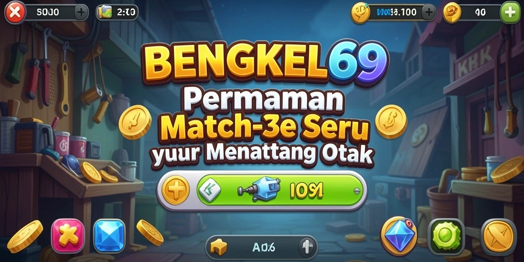 Gameplay seru dan menantang dalam BENGKEL69 Match-3.