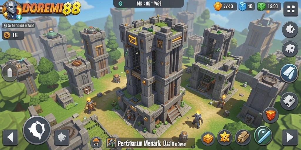 Screenshot gameplay DOREMI88 menampilkan menara yang strategis dan serangan musuh.