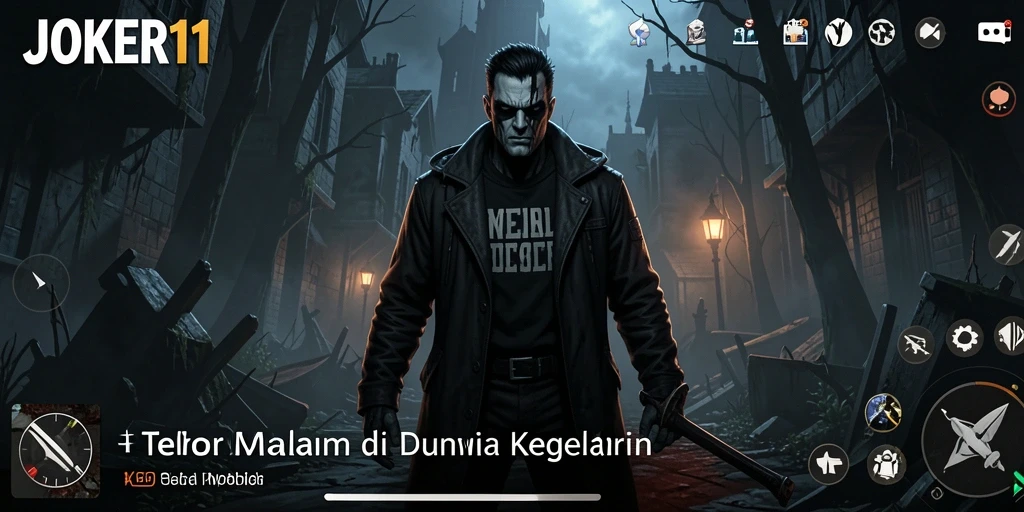 Screenshot gameplay JOKER11 menampilkan suasana horor yang mencekam.