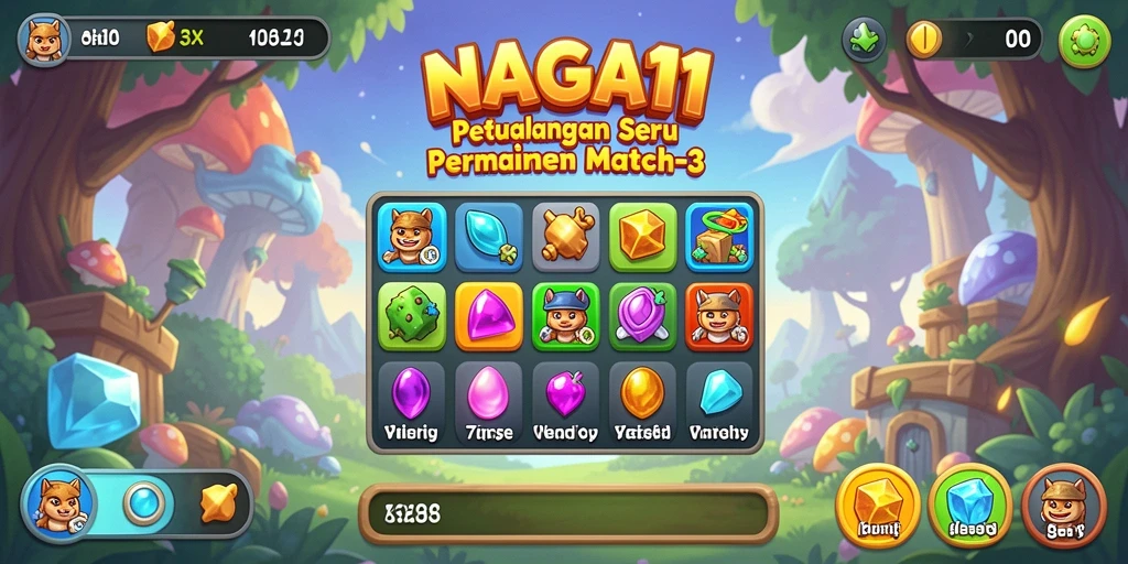 Tampak permukaan permainan NAGA11 dengan elemen Match-3 yang berwarna-warni.