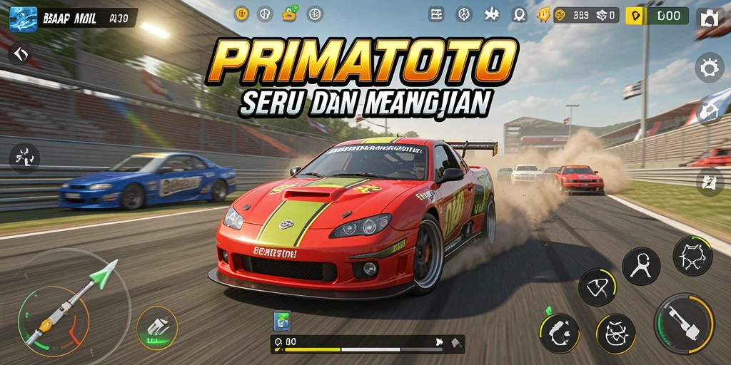 Tampilan gameplay menegangkan dengan mobil balap yang beradu kecepatan.