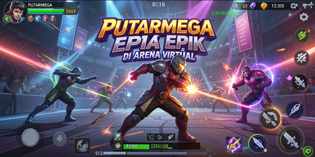 Tampilan gameplay PUTARMEGA yang dinamis dalam pertarungan sengit.